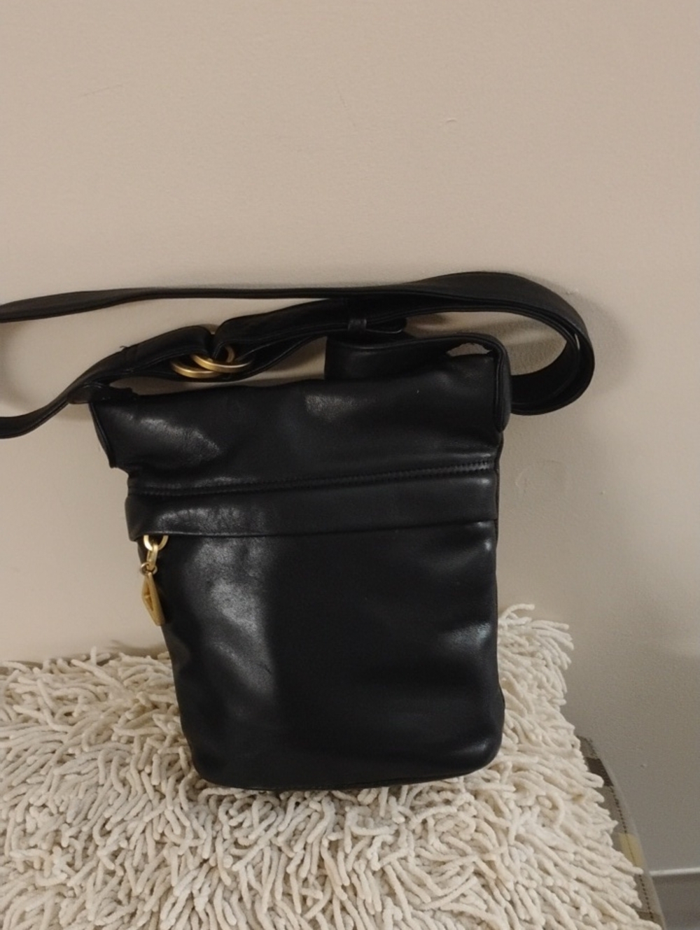 Americana by Sharif Vintage Black Leather Coastal Minimalist Bucket Bag